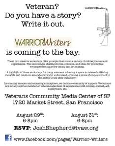 Warrior Writers, August 29 & 31, 6-8pm, VCMC